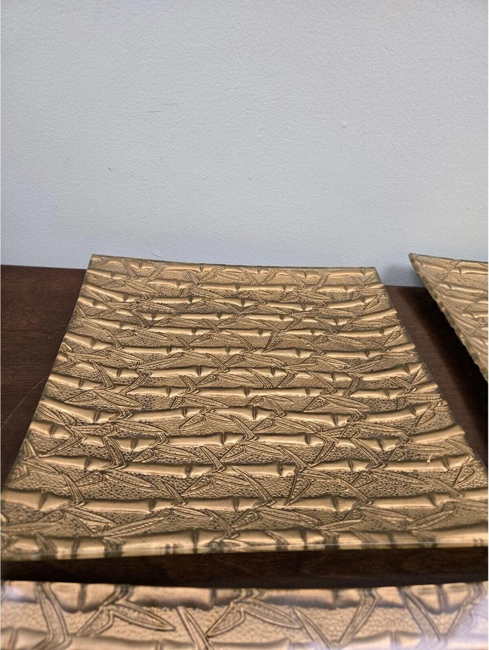 Set of 5 Gold Embossed Bamboo Design Placemats Asian Style Table Decor